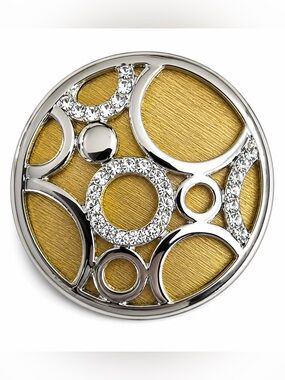 Silver & Gold  Multi Circles with Crystals Brooch